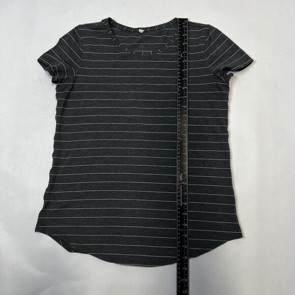 Lululemon Love Crew III Short Serve Stripe Shirt Heathered Black White Size 6 - Picture 3 of 10